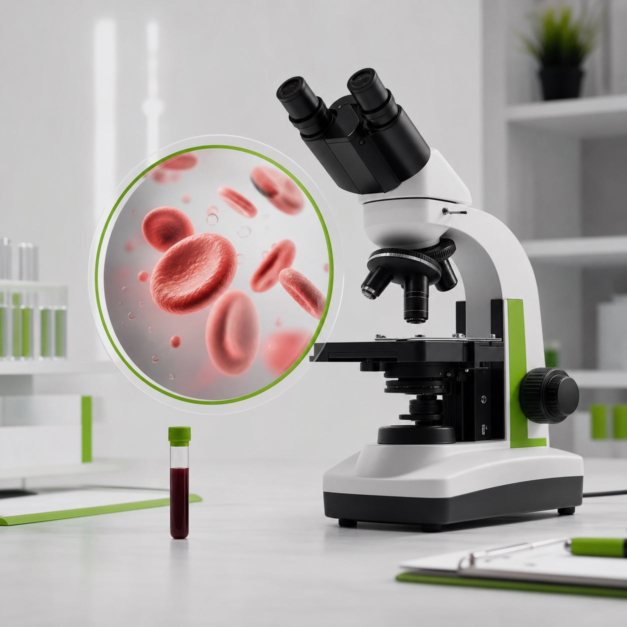 Blood Analysis wellness session with microscope and blood sample
